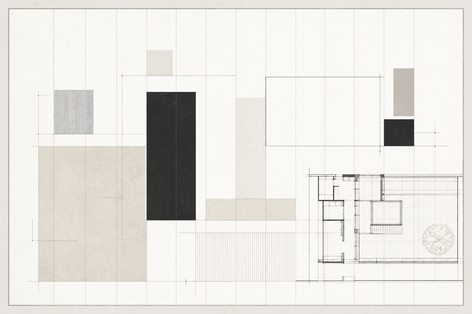 Composición editorial de Trazado con retícula arquitectónica